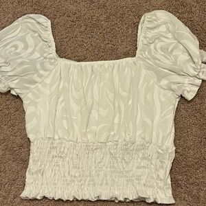 Paper Crane White Puff Sleeve Smocked Crop Top